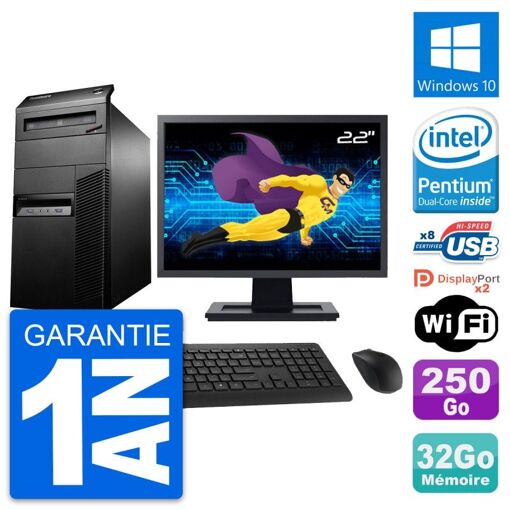 Lenovo M93p 22-inch Desktop Computer, Intel Pentium G3220, 32GB RAM, 250GB HDD, Windows 10, WiFi
