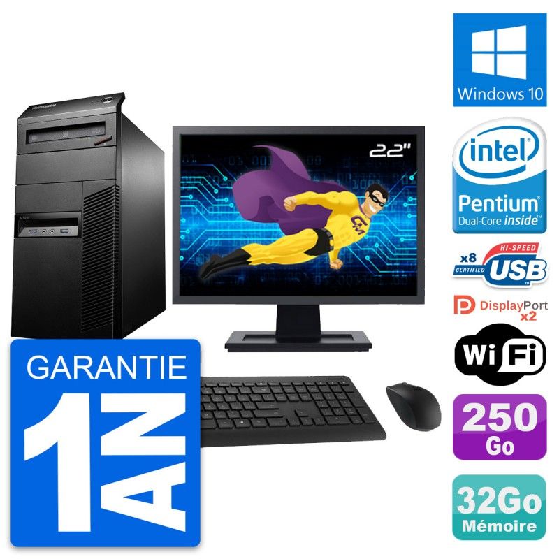 Computadora de escritorio Lenovo M93p de 22 pulgadas, procesador Intel Pentium G3220, 32 GB de RAM, disco duro de 250 GB, Windows 10, WiFi