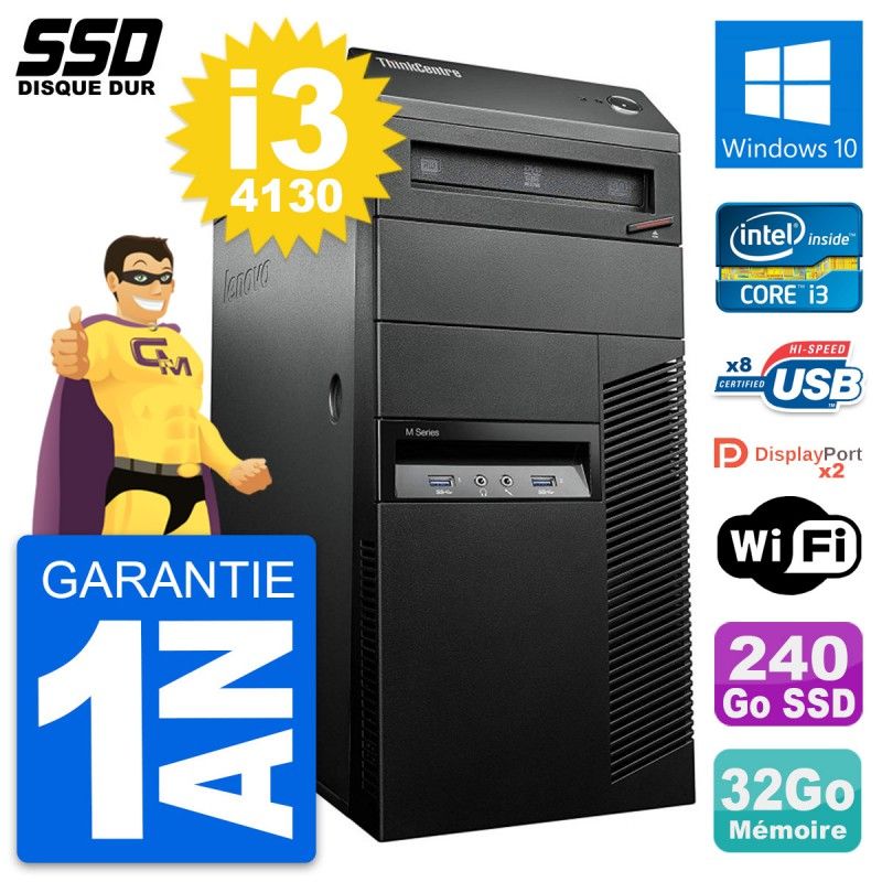 Lenovo ThinkCentre M93p Desktop PC - Intel i3-4130, 32GB RAM, 240GB SSD, Windows 10, WiFi