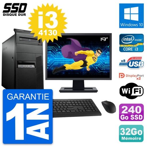 PC de escritorio Lenovo M93p de 19 pulgadas - Procesador Intel i3-4130, 32 GB de RAM, 240 GB SSD, Windows 10, WiFi