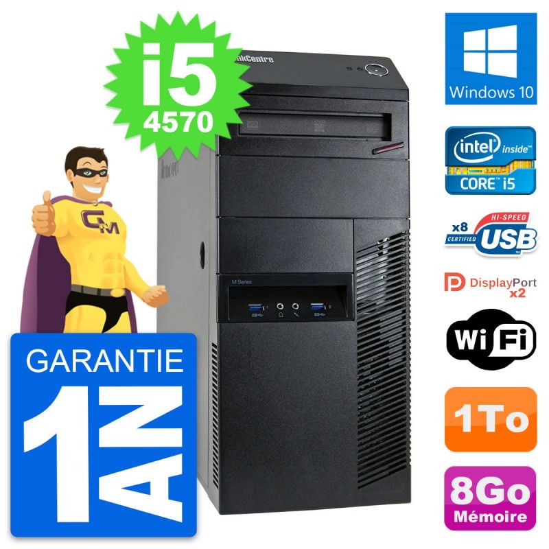 Lenovo ThinkCentre M93p Desktop PC - Intel i5-4570, 8GB RAM, 1TB HDD, Windows 10, WiFi