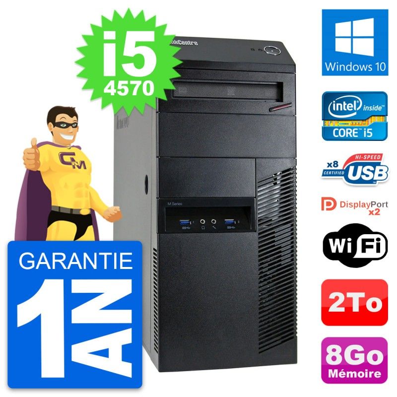Lenovo ThinkCentre M93p Desktop PC - Intel i5-4570, 8GB RAM, 2TB Hard Drive, Windows 10, WiFi