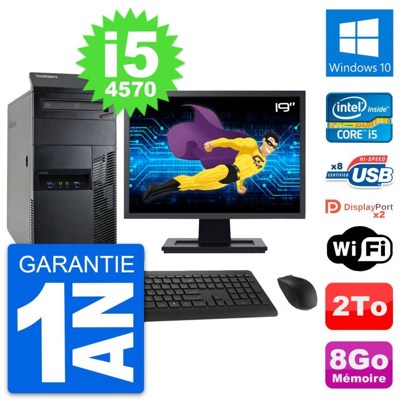 Lenovo M93p Mid Tower PC with 19" Screen, Intel i5-4570, 8GB RAM, 2TB HDD, Windows 10, Wifi