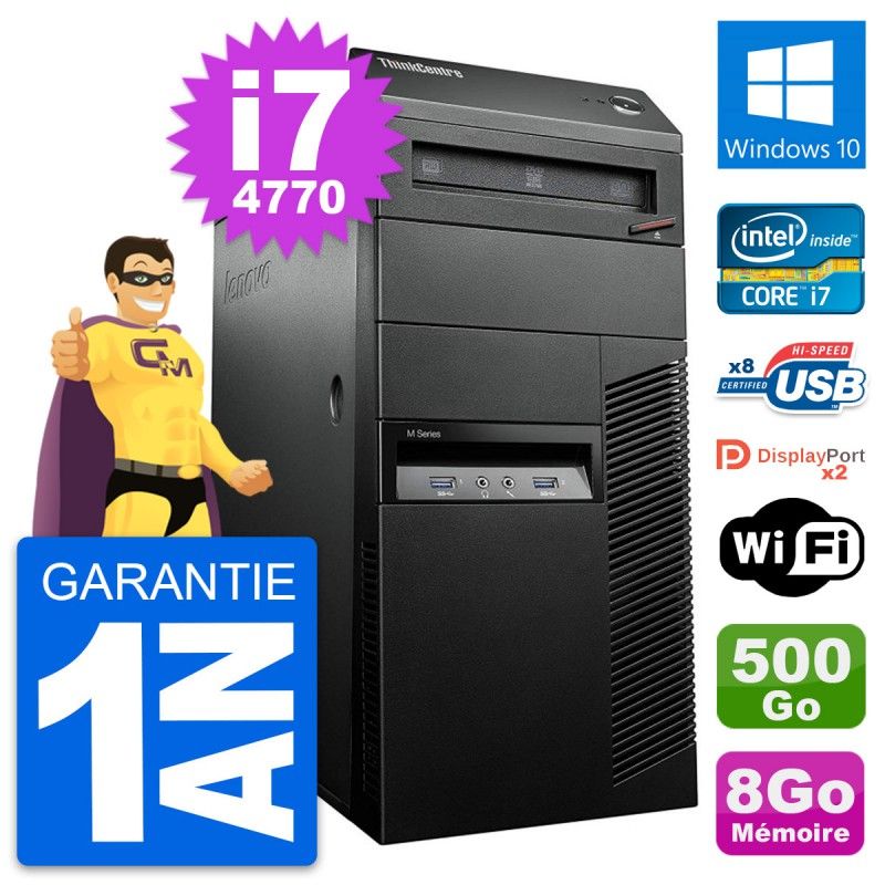Lenovo M93p Desktop Computer - Intel Core i7-4770, 8GB RAM, 500GB HDD, Windows 10, WiFi