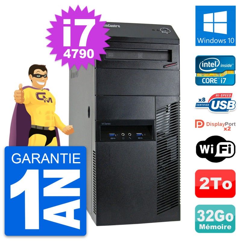 PC de sobremesa Lenovo ThinkCentre M93p, Intel Core i7-4790, 32GB RAM, 2TB HDD, Windows 10, WiFi