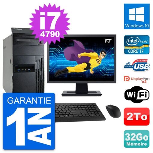 PC de escritorio Lenovo M93p de 19 pulgadas - Procesador Intel i7-4790, 32 GB de RAM, 2 TB HDD, Windows 10
