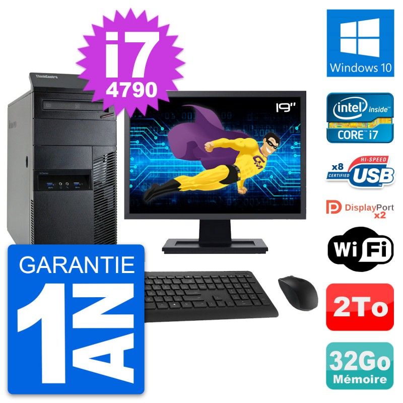 Lenovo M93p 19-inch Desktop PC - Intel i7-4790, 32GB RAM, 2TB HDD, Windows 10