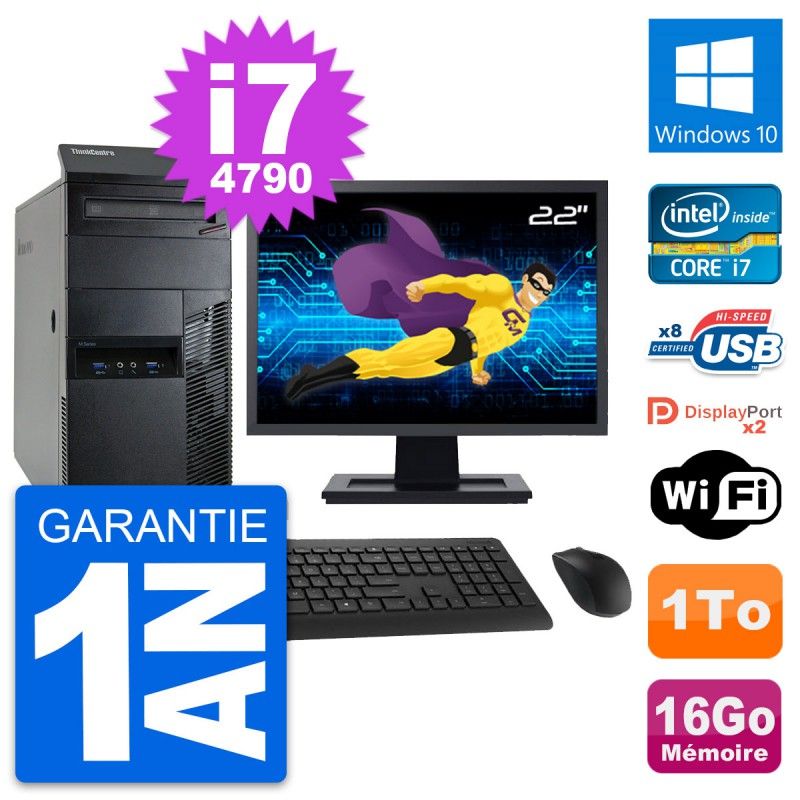 Lenovo M93p 22-inch Screen Desktop PC, Intel i7-4790, 16GB RAM, 1TB HDD, Windows 10, WiFi