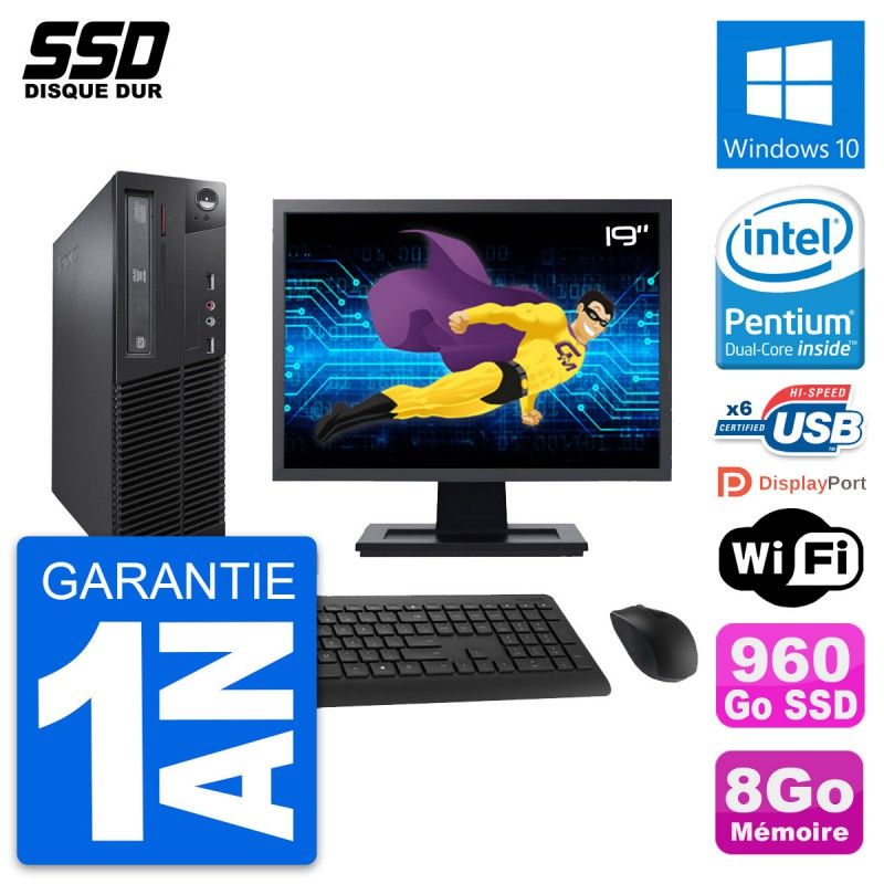 Lenovo ThinkCentre M73 SFF Desktop Computer - 19" Screen, Intel Pentium G3220, 8GB RAM, 960GB SSD, Windows 10, WiFi