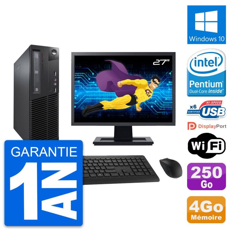 Lenovo M73 SFF Desktop Computer - 27" Screen, Intel G3220, 4GB RAM, 250GB HDD, Windows 10, WiFi
