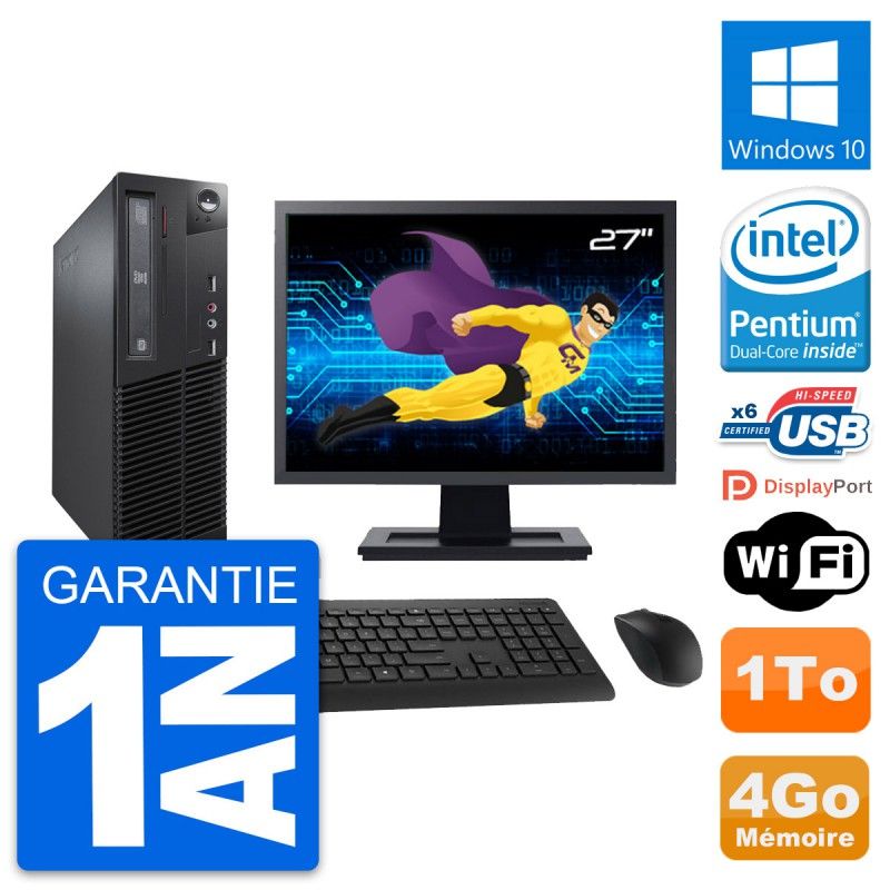 Lenovo M73 SFF Desktop Computer - 27" Screen, Intel G3220, 4GB RAM, 1TB HDD, Windows 10, WiFi