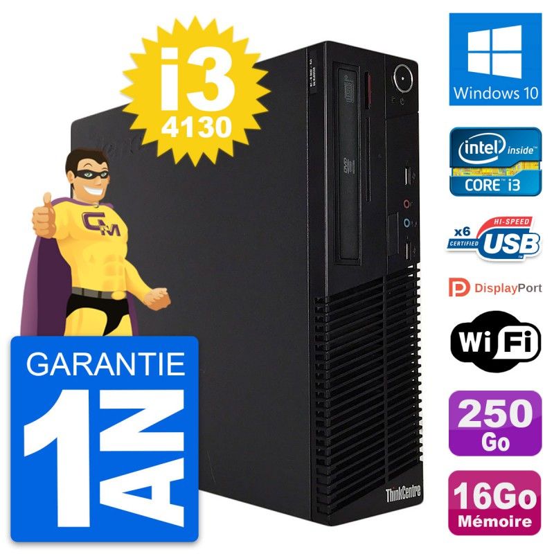 Lenovo ThinkCentre M73 SFF - Intel Core i3-4130, 16GB RAM, 250GB HDD, Windows 10, WiFi