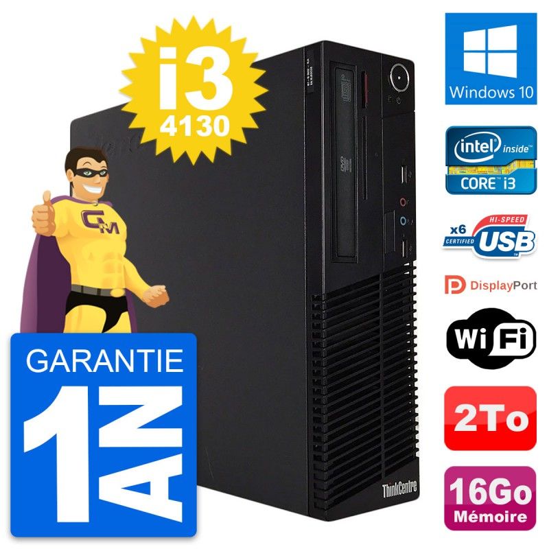 Lenovo ThinkCentre M73 SFF Desktop PC - Intel i3-4130, 16GB RAM, 2TB HDD, Windows 10, WiFi