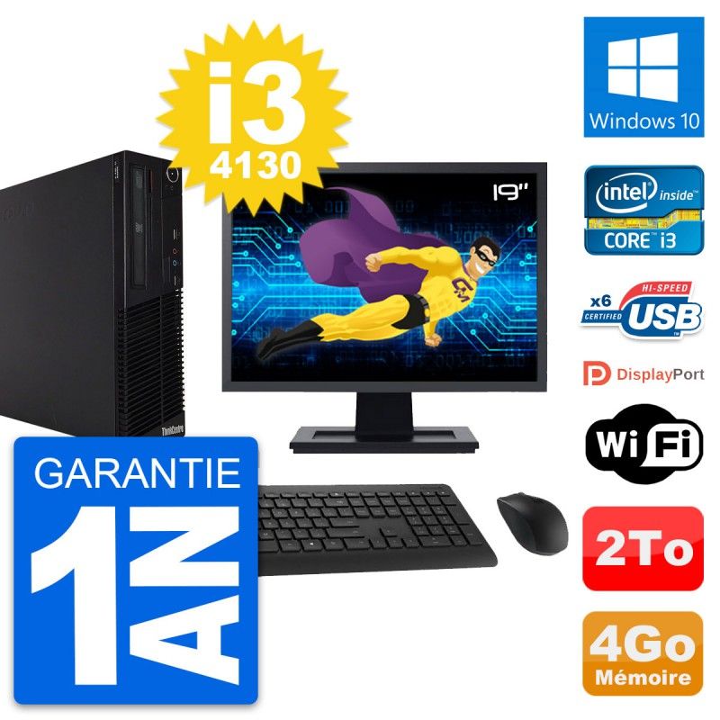 Lenovo M73 SFF Desktop Computer, 19" Screen, Intel i3-4130, 4GB RAM, 2TB HDD, Windows 10, WiFi