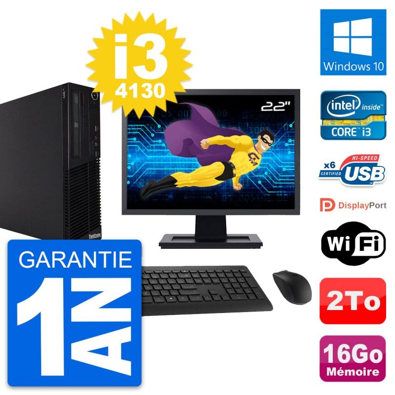 Lenovo M73 SFF Desktop PC - 22' Screen, Intel i3-4130, 16GB RAM, 2TB HDD, Windows 10, WiFi
