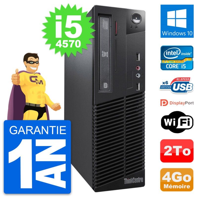 Lenovo ThinkCentre M73 SFF Desktop Computer - Intel i5-4570, 4GB RAM, 2TB HDD, Windows 10, Wifi