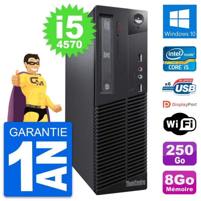Lenovo ThinkCentre M73 SFF Desktop PC - Intel i5-4570, 8GB RAM, 250GB SSD, Windows 10, WiFi
