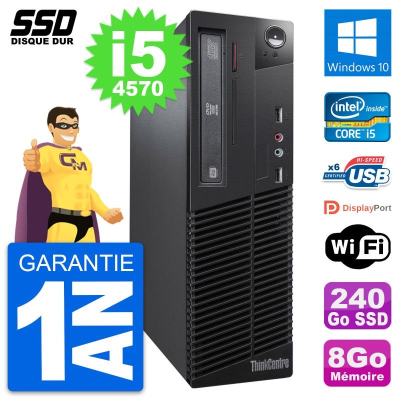 Lenovo ThinkCentre M73 SFF Desktop - Intel i5-4570, 8GB RAM, 240GB SSD, Windows 10, Wifi