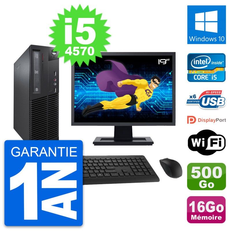 Lenovo M73 SFF Desktop Computer, 19" Screen, Intel i5-4570, 16GB RAM, 500GB Hard Drive, Windows 10, WiFi