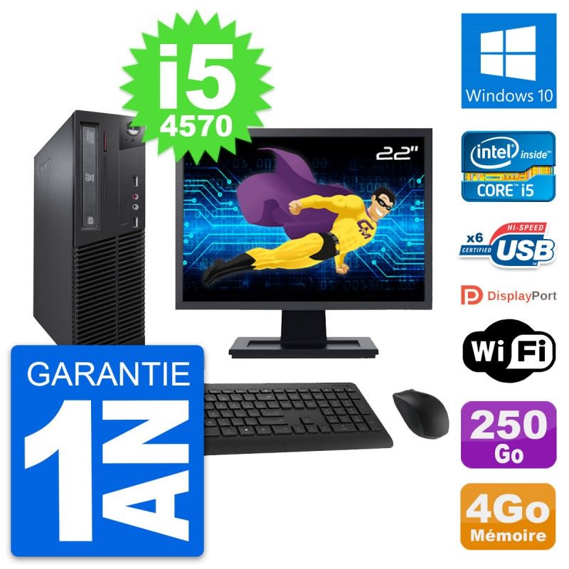 Lenovo M73 SFF Desktop Computer, 22" Screen, Intel i5-4570, 4GB RAM, 250GB HDD, Windows 10, Wifi