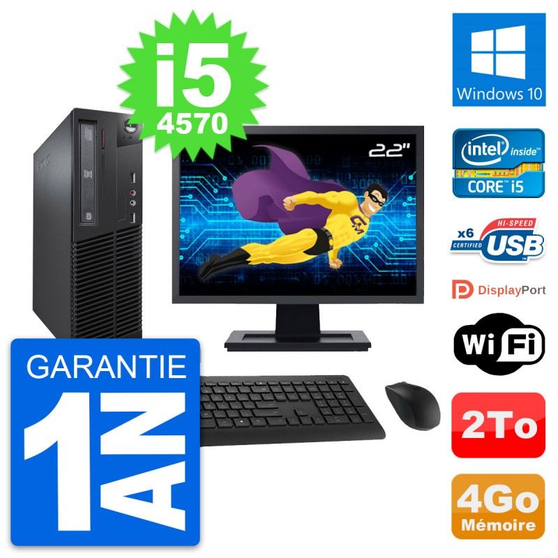 Lenovo M73 SFF Desktop PC - 22" Screen, Intel i5-4570, 4GB RAM, 2TB HDD, Windows 10, WiFi