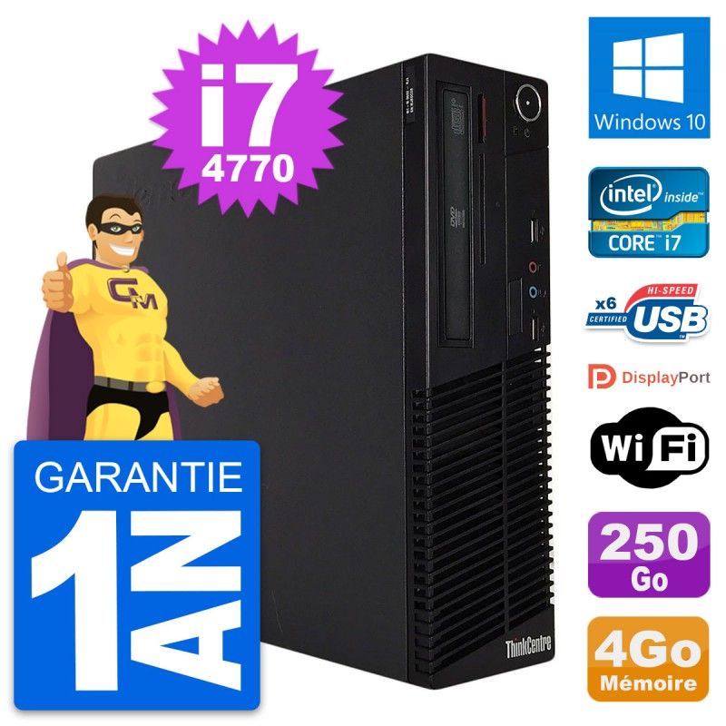 Lenovo ThinkCentre M73 SFF Intel i7-4770 4GB RAM 250GB HDD Windows 10 WiFi