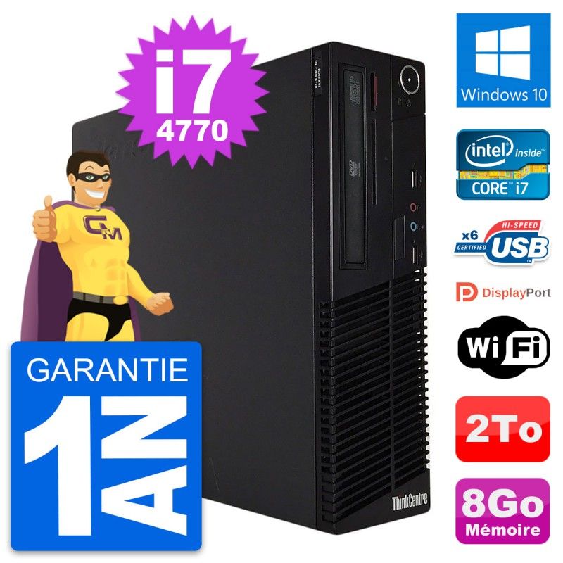 Lenovo ThinkCentre M73 SFF Desktop - Intel i7-4770, 8GB RAM, 2TB HDD, Windows 10, WiFi