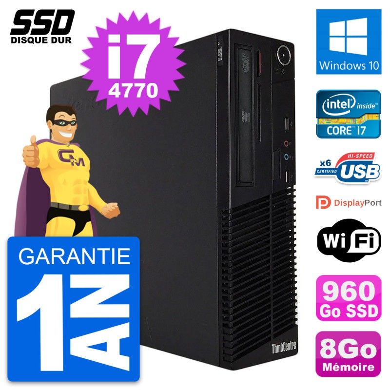 Lenovo ThinkCentre M73 SFF Desktop PC - Intel i7-4770, 8GB RAM, 960GB SSD, Windows 10, WiFi