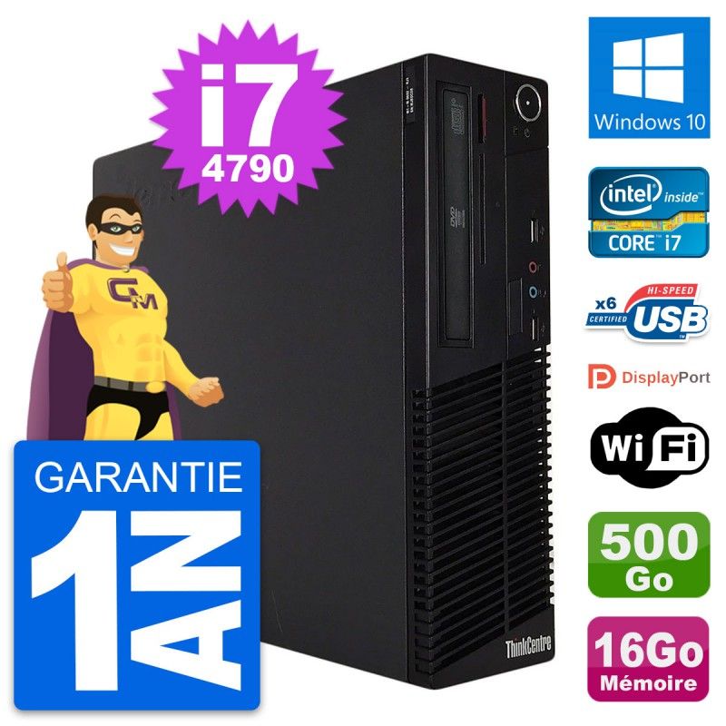 Lenovo ThinkCentre M73 SFF - Processeur Intel Core i7-4790, 16 Go de RAM, Disque dur 500 Go, Windows 10, Wi-Fi