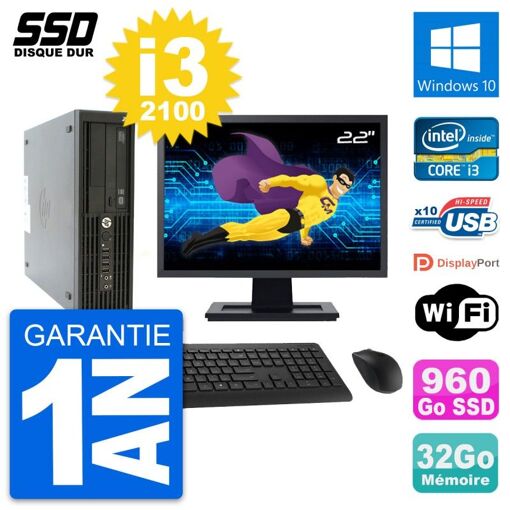 HP Z210 SFF Desktop Computer - 22" Screen, Intel Core i3-2100, 32GB RAM, 960GB SSD, Windows 10, WiFi