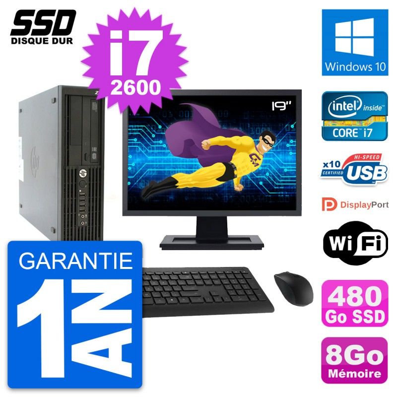 HP Z210 SFF Desktop Computer | 19" Screen | Intel Core i7-2600 | 8GB RAM | 480GB SSD | Windows 10 | WiFi