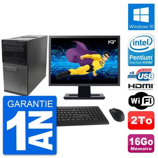 Dell Optiplex 390 MT Desktop PC - 19" Screen, Intel Pentium G630, 16GB RAM, 2TB HDD, HDMI, Windows 10, WiFi