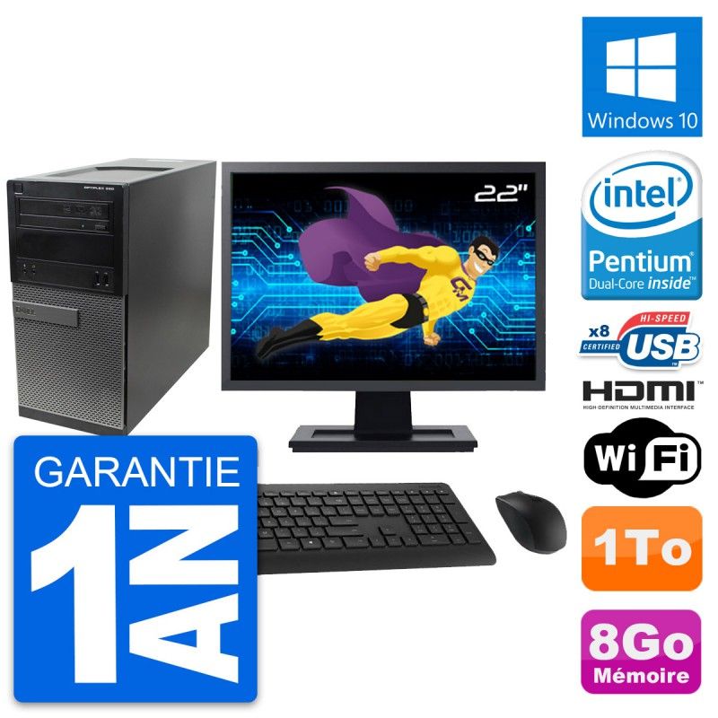 Dell Optiplex 390 MT Desktop Computer, 22" Screen, Intel G630 Processor, 8GB RAM, 1TB HDD, HDMI, Windows 10, WiFi