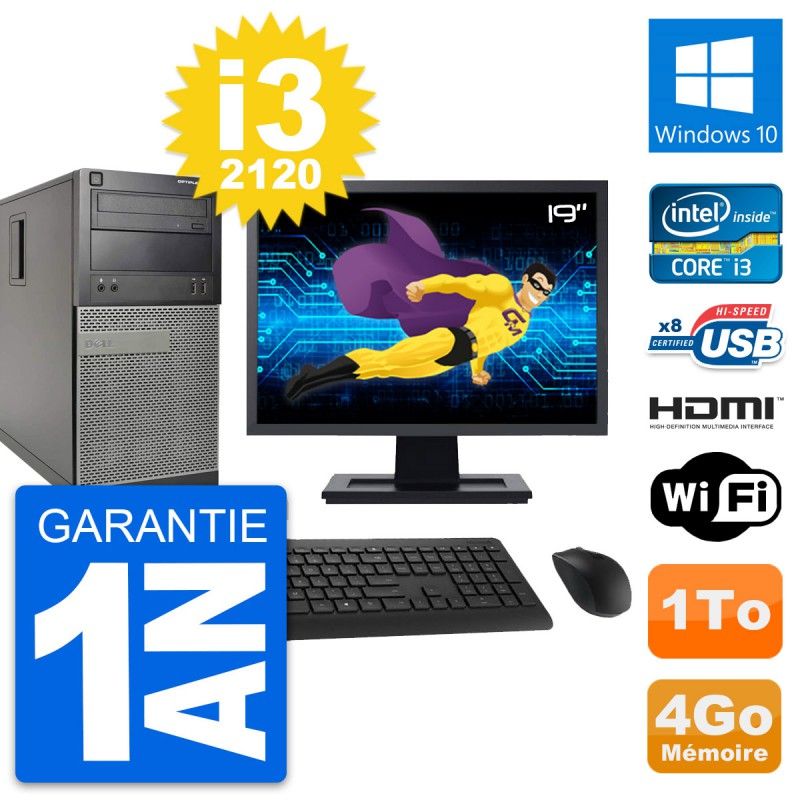Dell Optiplex 390 MT Desktop Computer, 19" Screen, i3-2120, 4GB RAM, 1TB HDD, HDMI, Windows 10, Wifi