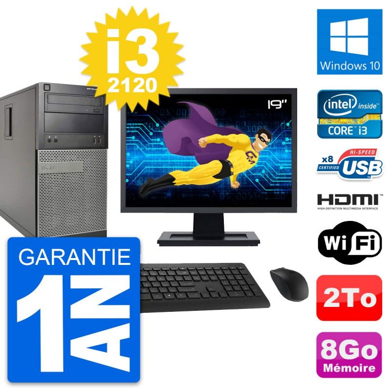Dell Optiplex 390 MT Desktop PC - 19" Screen, Intel i3-2120, 8GB RAM, 2TB HDD, HDMI, WiFi