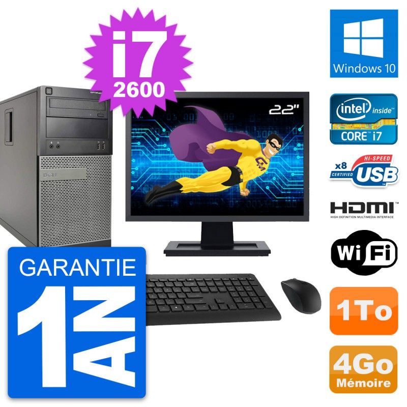 Dell Optiplex 390 MT Desktop Computer - 22" Screen, i7-2600, 4GB RAM, 1TB HDD, HDMI, WiFi