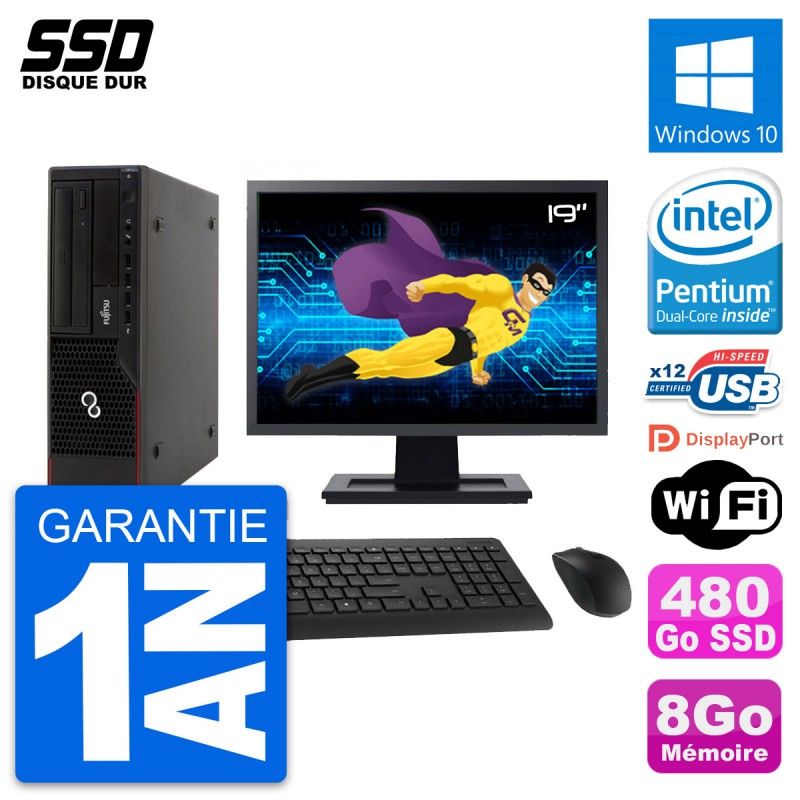 Fujitsu E910 DT 19-inch Screen, Intel G630, 8GB RAM, 480GB SSD, Windows 10, WiFi