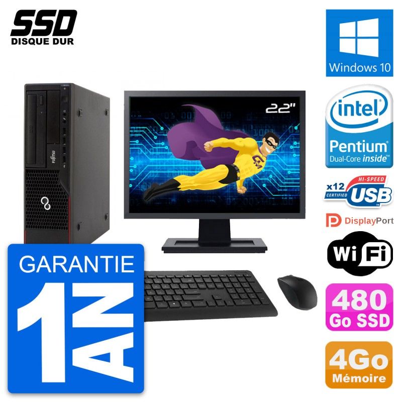 Fujitsu E910 DT 22-inch Screen, Intel G630, 4GB RAM, 480GB SSD, Windows 10, WiFi
