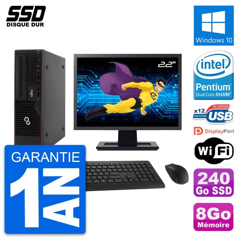 Fujitsu E910 DT 22-Inch Monitor with Intel G630, 8GB RAM, 240GB SSD, Windows 10, WiFi