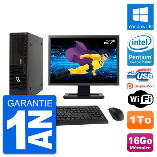 Ordinateur de bureau Fujitsu E910 DT 27 pouces - Processeur Intel G630, 16 Go de RAM, 1 To HDD, Windows 10, Wi-Fi