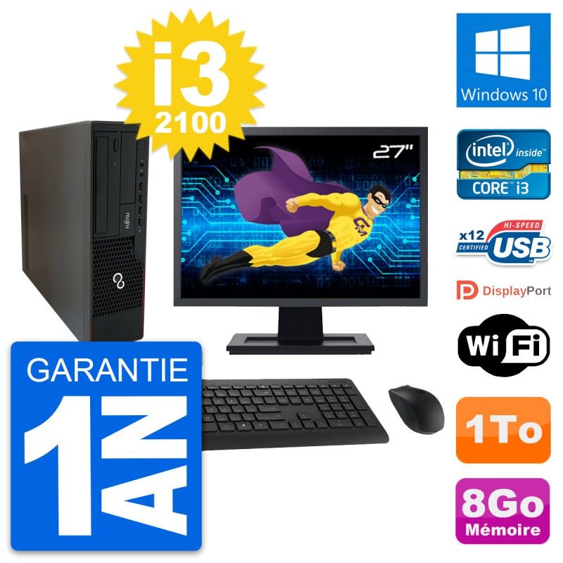 Ordinateur de bureau Fujitsu E910 DT - Écran 27'', Intel i3, 8Go RAM, 1To HDD, Windows 10, WiFi