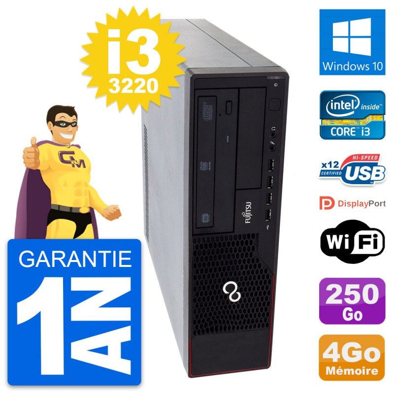 PC de escritorio Fujitsu Esprimo E910 DT - Procesador Intel Core i3-3220, 4GB de RAM, disco duro de 250GB, Windows 10, WiFi
