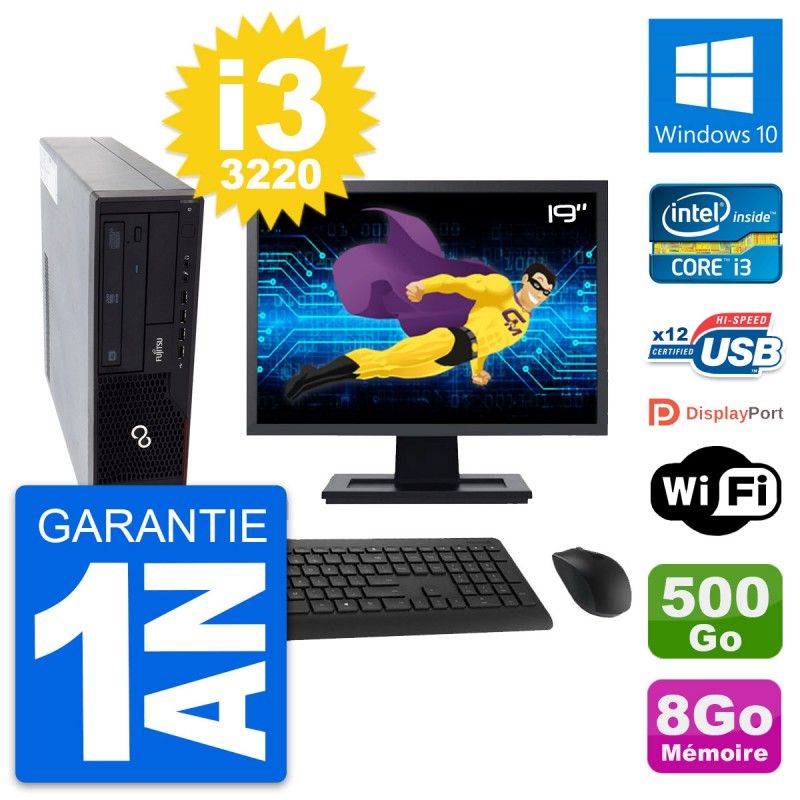 Fujitsu E910 DT 19-inch PC - Intel i3-3220, 8GB RAM, 500GB HDD, Windows 10, WiFi