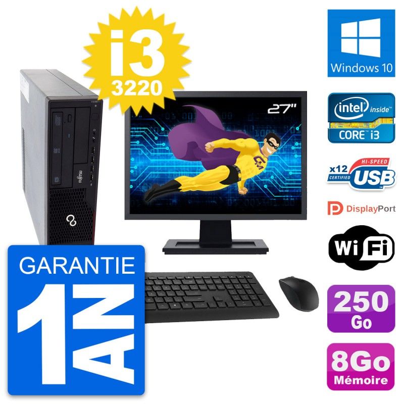 Fujitsu E910 DT 27-inch Desktop PC - Intel i3-3220, 8GB RAM, 250GB SSD, Windows 10, WiFi