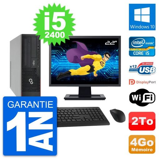Fujitsu E910 DT 22-Inch Screen, Intel i5-2400, 4GB RAM, 2TB HDD, Windows 10, WiFi