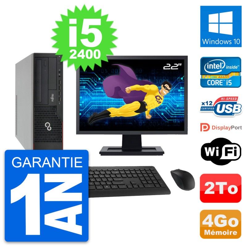 Fujitsu E910 DT 22-Inch Screen, Intel i5-2400, 4GB RAM, 2TB HDD, Windows 10, WiFi