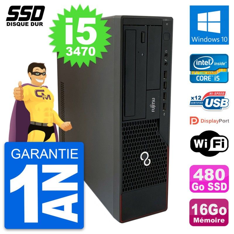Fujitsu Esprimo E910 DT Desktop PC - Intel Core i5-3470, 16GB RAM, 480GB SSD, Windows 10, WiFi