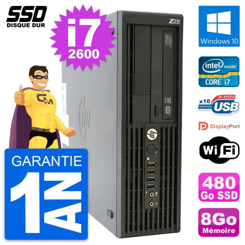 HP WorkStation Z210 SFF - Intel Core i7, 8GB RAM, 480GB SSD, Windows 10, WiFi