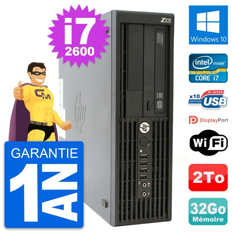 Estación de trabajo HP Z210 SFF, Core i7-2600, 32GB de RAM, 2TB HDD, Windows 10, WiFi