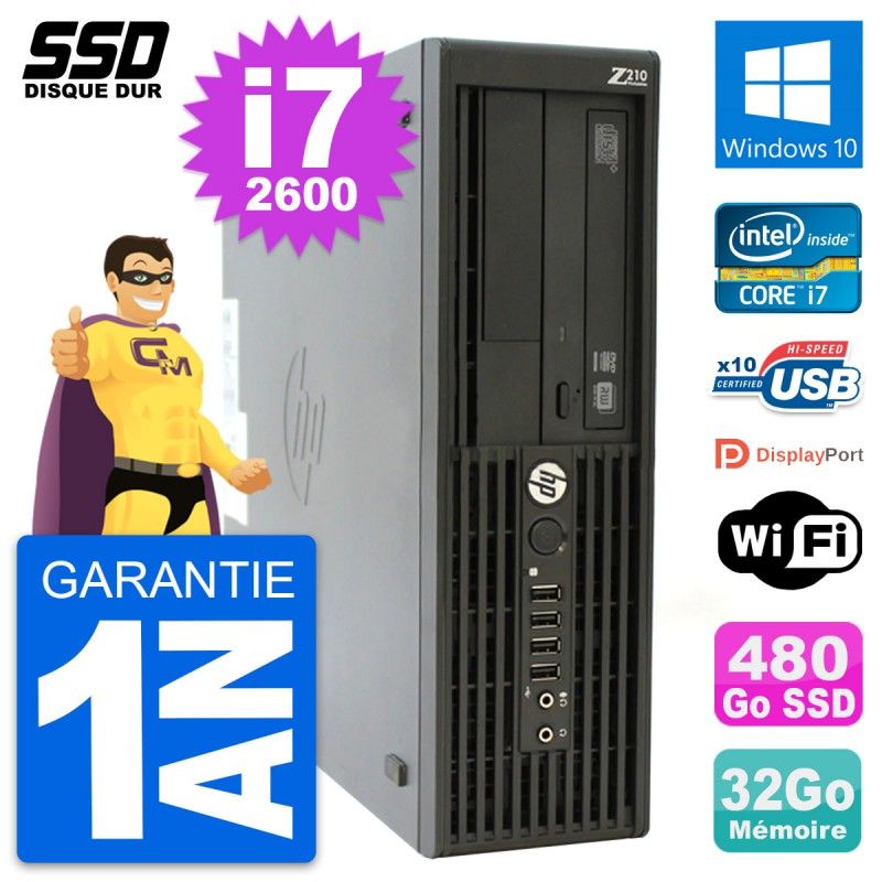 HP WorkStation Z210 SFF - Intel i7-2600, 32GB RAM, 480GB SSD, Windows 10, WiFi